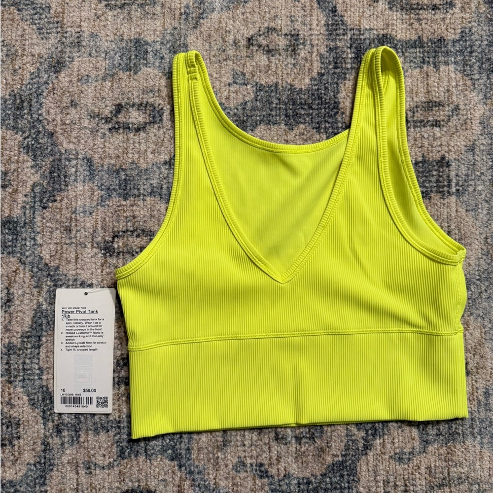 Lululemon Power Pivot Ribbed Tank Top Highlight Yellow‎ 10 NWT - Picture 2 of 3